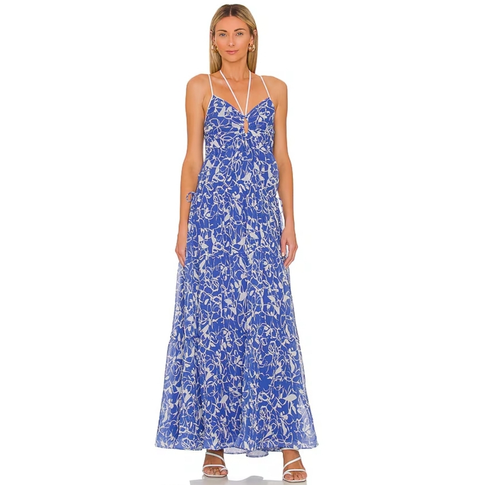 Jonathan Simkhai Cosima Printed Maxi Dress Size 2 Color Amalfi Blue NWT